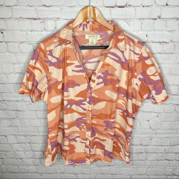 Wrangler Orange Pink Camo Button Up Shirt Womens Plus size 3X - Picture 2 of 4